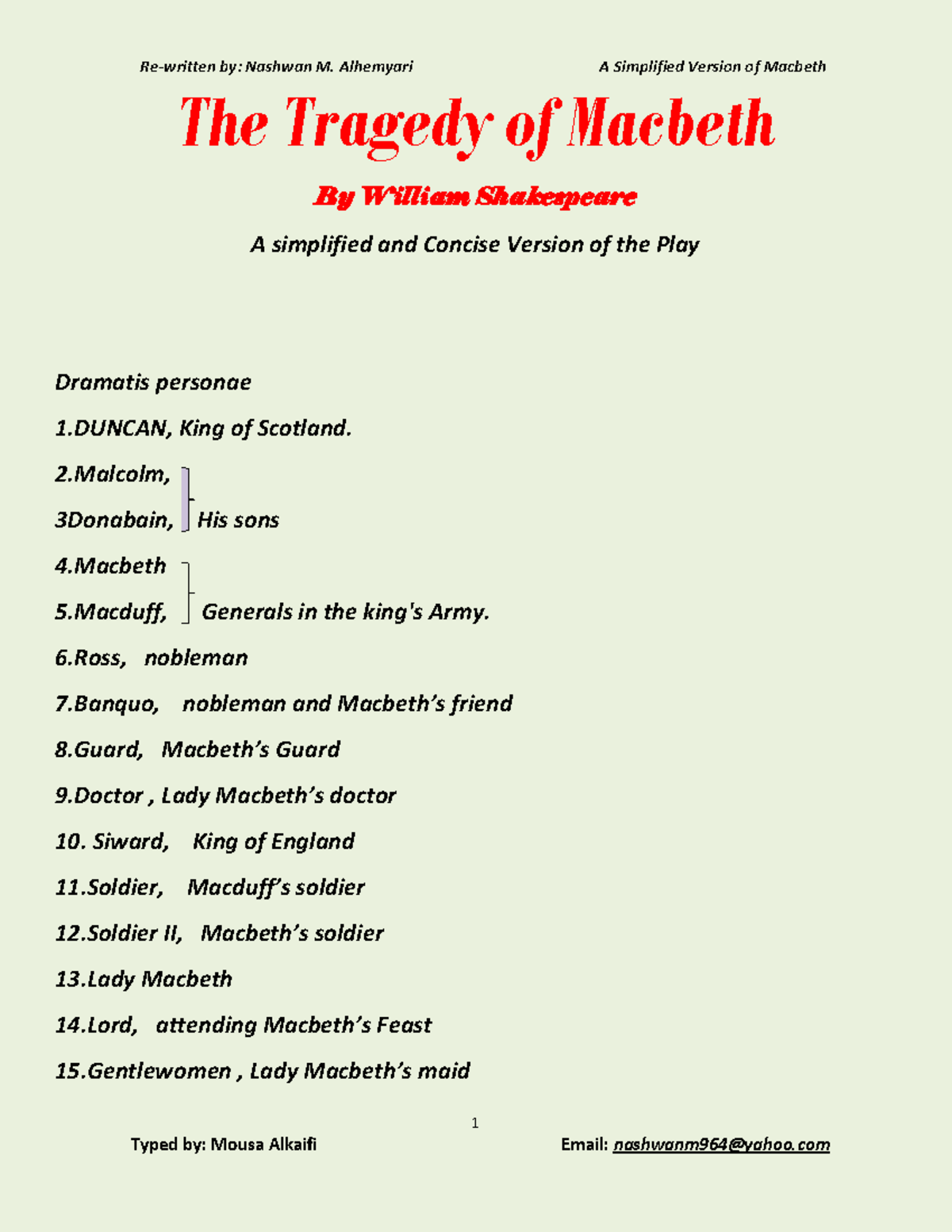 A Simplified and Concise Version of Shak - 1 The Tragedy of Macbeth By ...