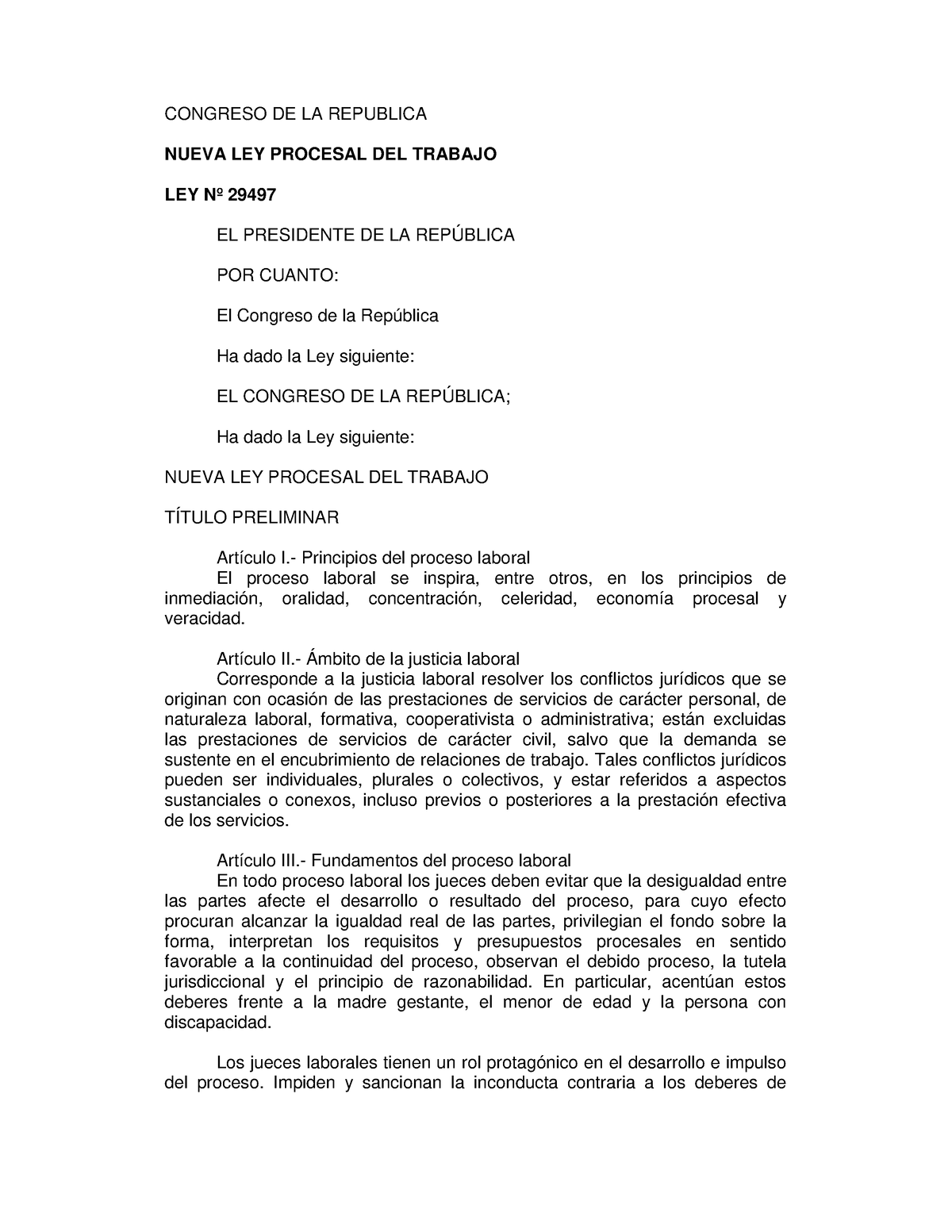 C.+ Legislacion+-+Ley+Nº+29497+Nueva+Ley+Procesal+del+Trabajo ...