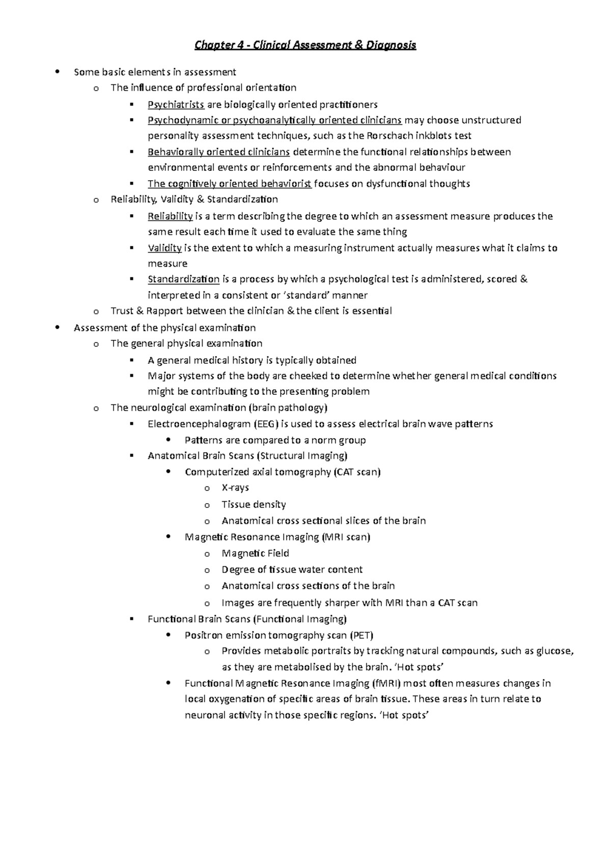 Chapter 4 - Clinical Assessment & Diagnosis - Functional Magnetic 