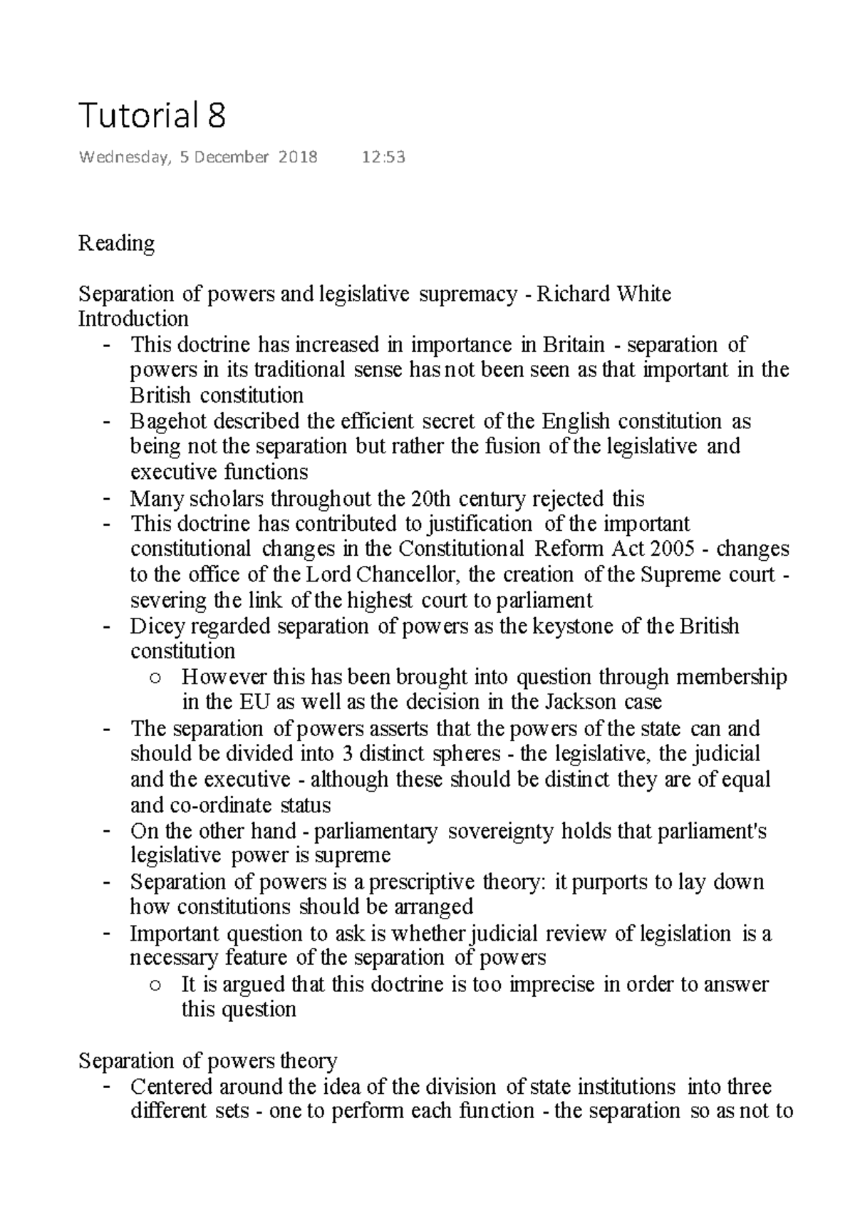 Admin law Tutorial 8 - The Constitutional Role of Parliament and the ...