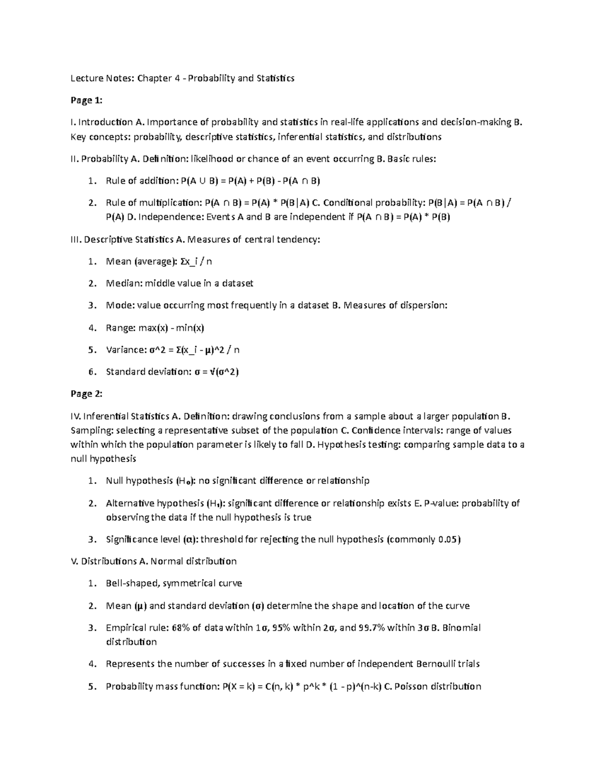Mathematics of Finance 4 - Lecture Notes: Chapter 4 - Probability and ...