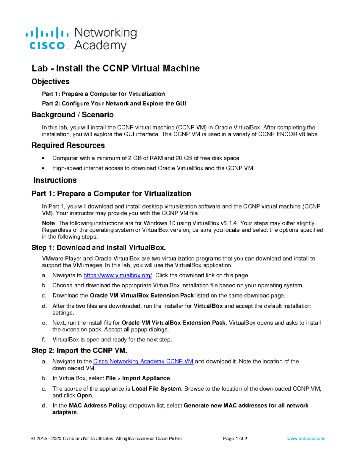 Lab install the python virtual machine - © 2015 - 2020 Cisco and/or its ...