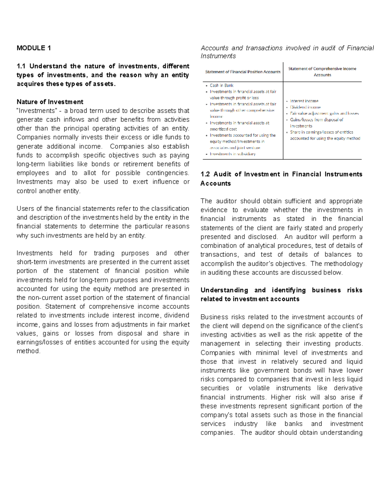 ACT1205 - asdsa - MODULE 1 1 Understand the nature of investments ...