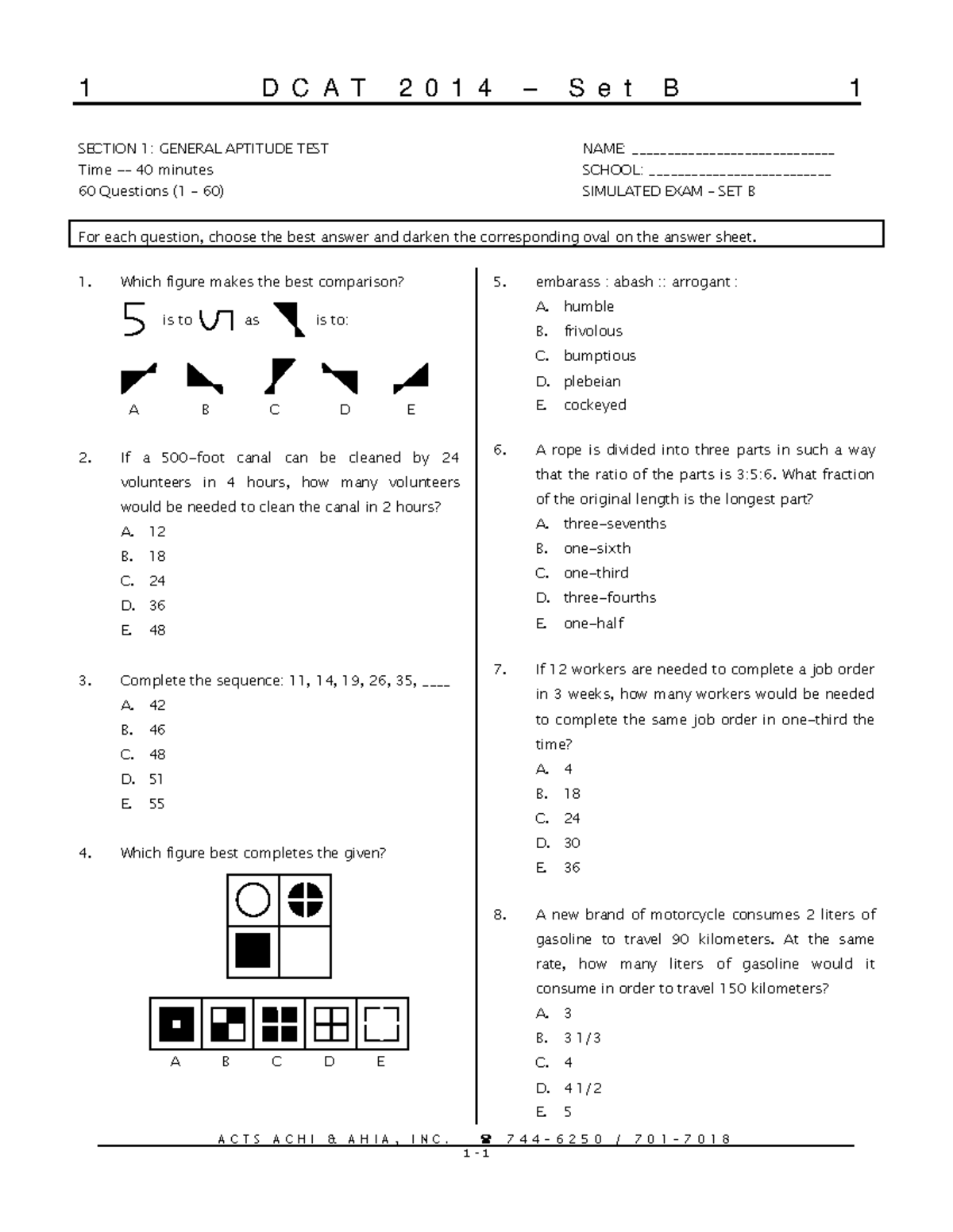 DCAT2014 Simulated SET B Section 1 General Aptitude - A C T S A C H I ...