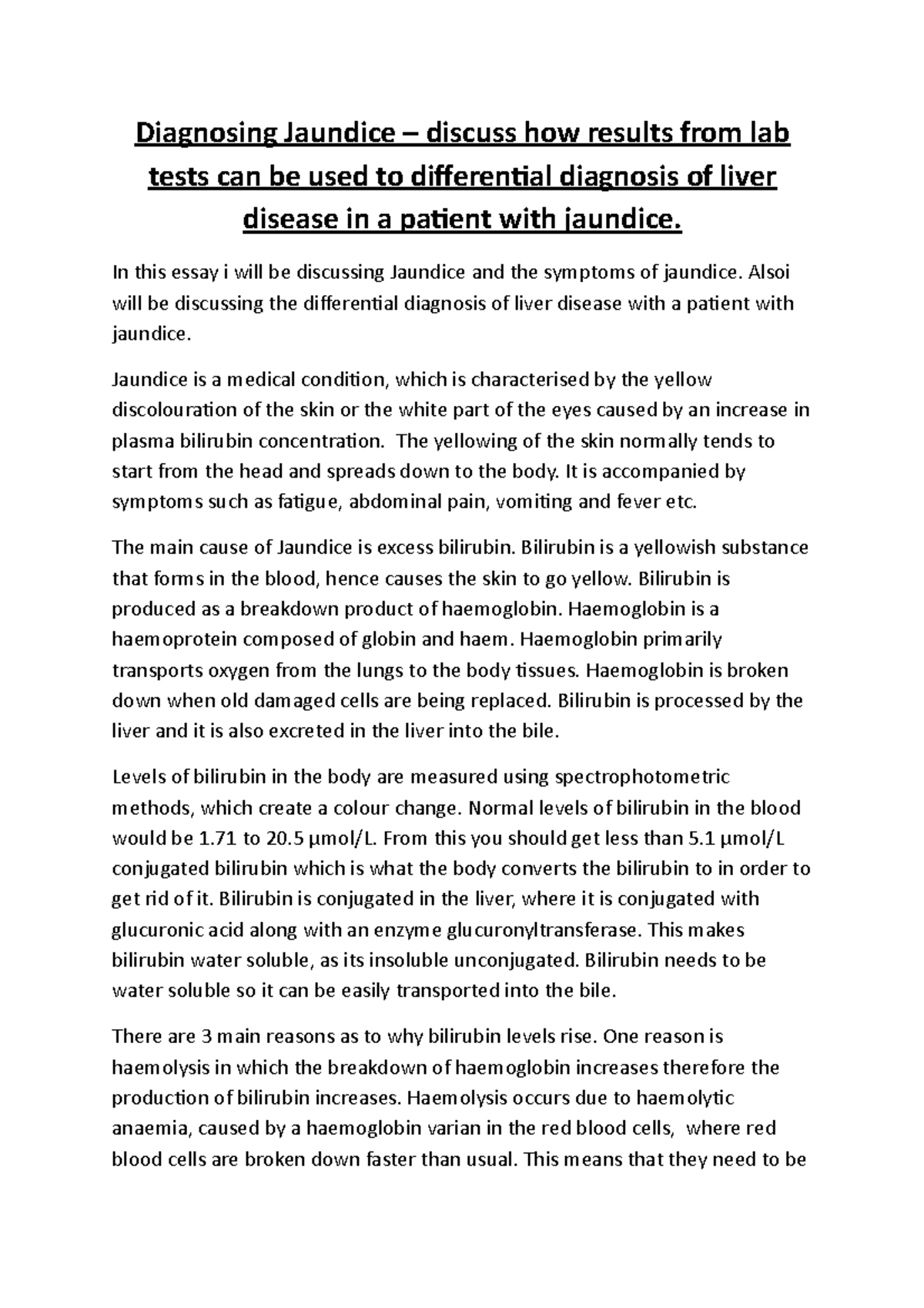 Diagnosing Jaundice discuss how results from lab tests can be used to