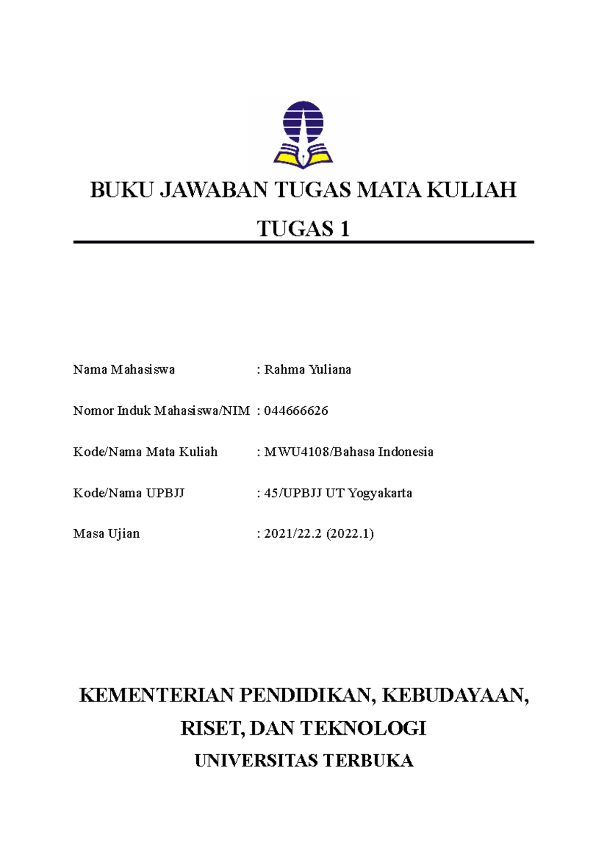 BJT Matkul 1 B Indo - Okaay - BUKU JAWABAN TUGAS MATA KULIAH TUGAS 1 ...