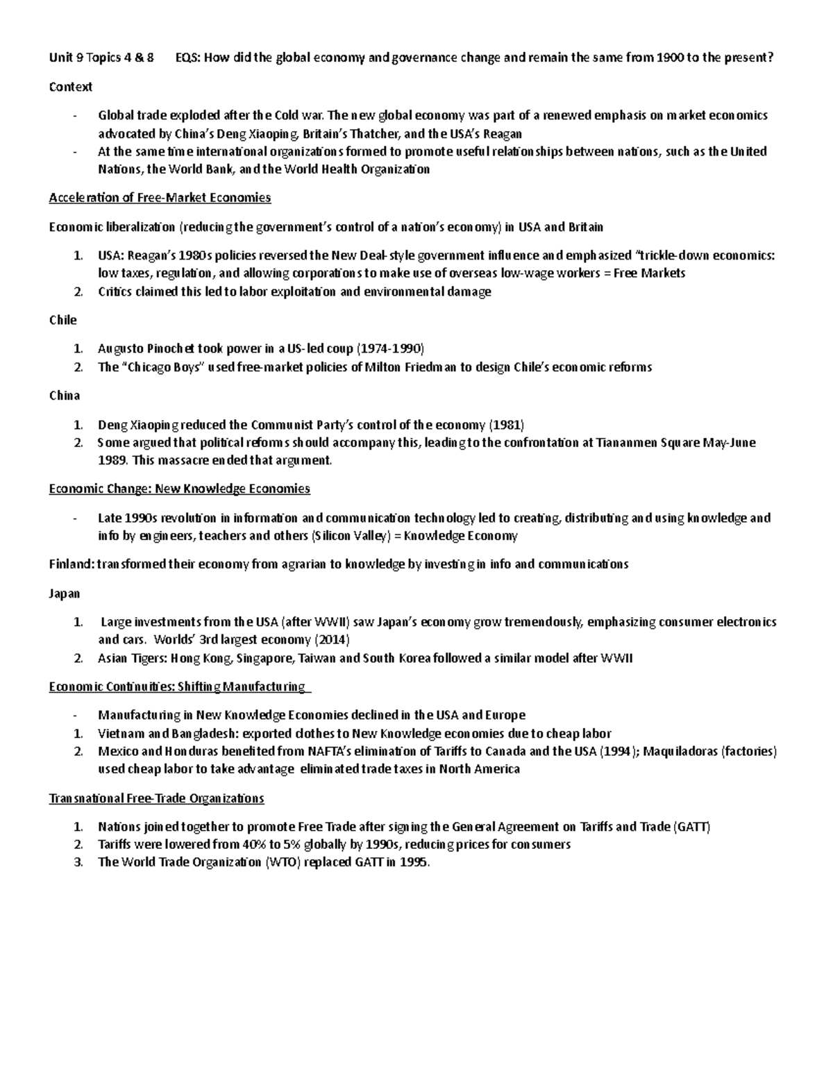 World History Topics 9.4 and 9.8 notes Unit 9 Topics 4 & 8 EQS How