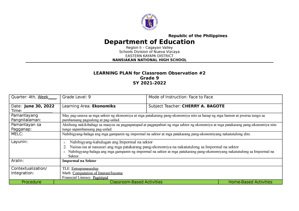 Week 7 Co 1 Dll Republic Of The Philippines Department Of Education Region Ii Cagayan 