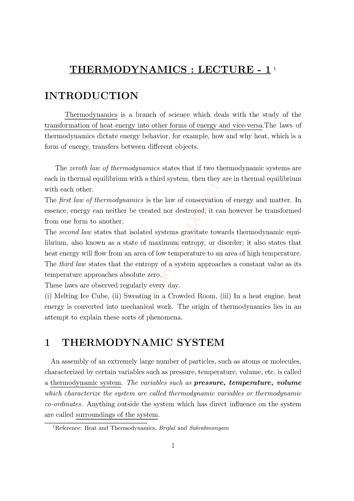 Td 1 - Study - BTlectures@SBMAY THERMODYNAMICS : LECTURE - 1 1 ...