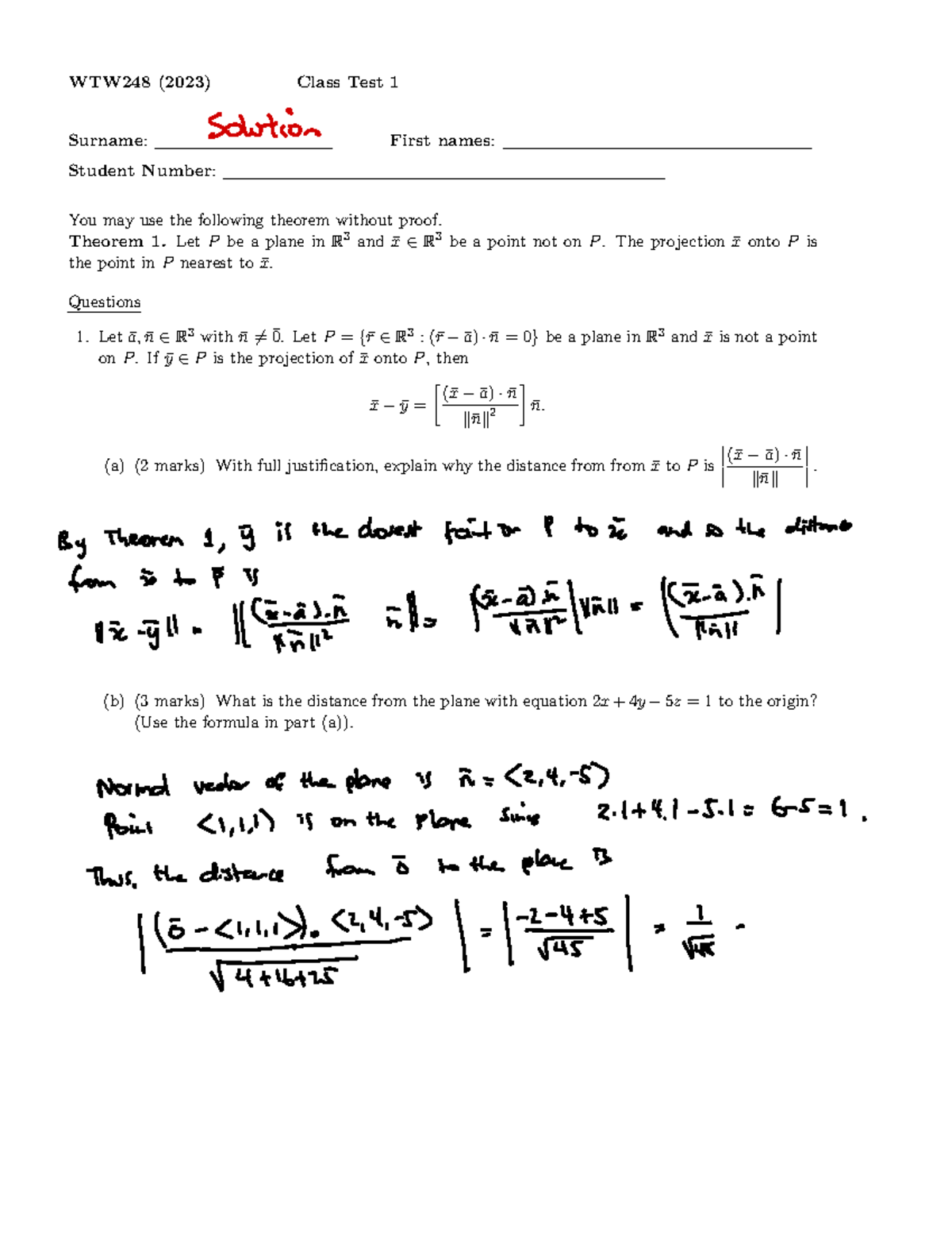 Class Test 1-Solution - WTW248 (2023) Class Test 1 Surname: First names ...