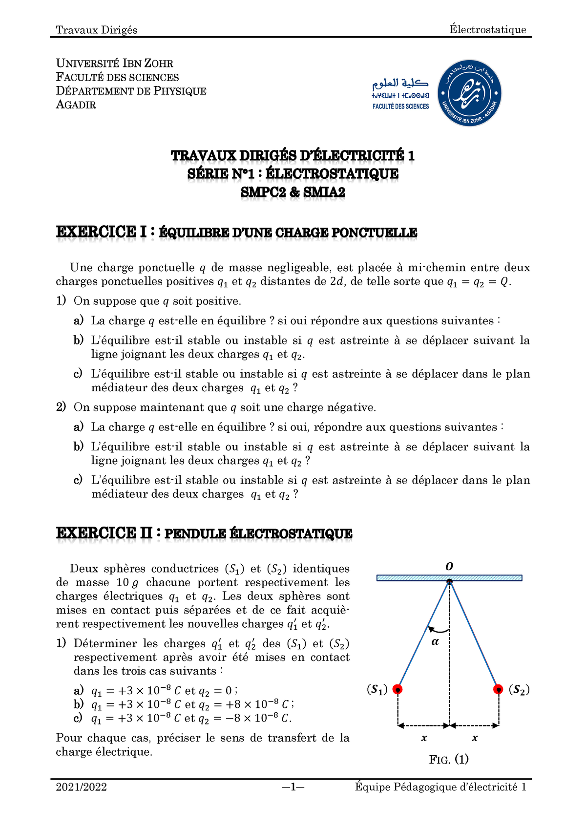 TD1 Electrostatique 2021-2022 Enoncé SF - Travaux Dirigés ...