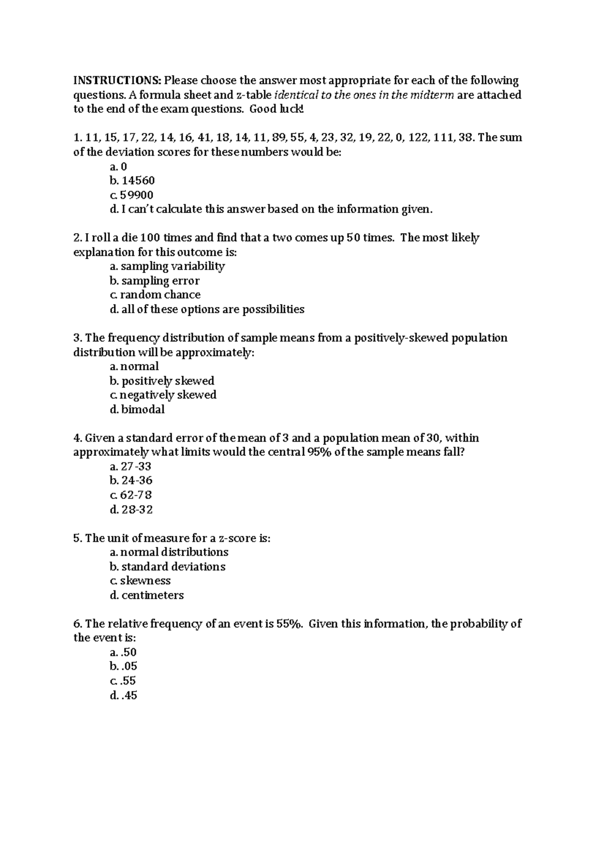 Sample/practice exam March 2018, questions - INSTRUCTIONS: Please ...