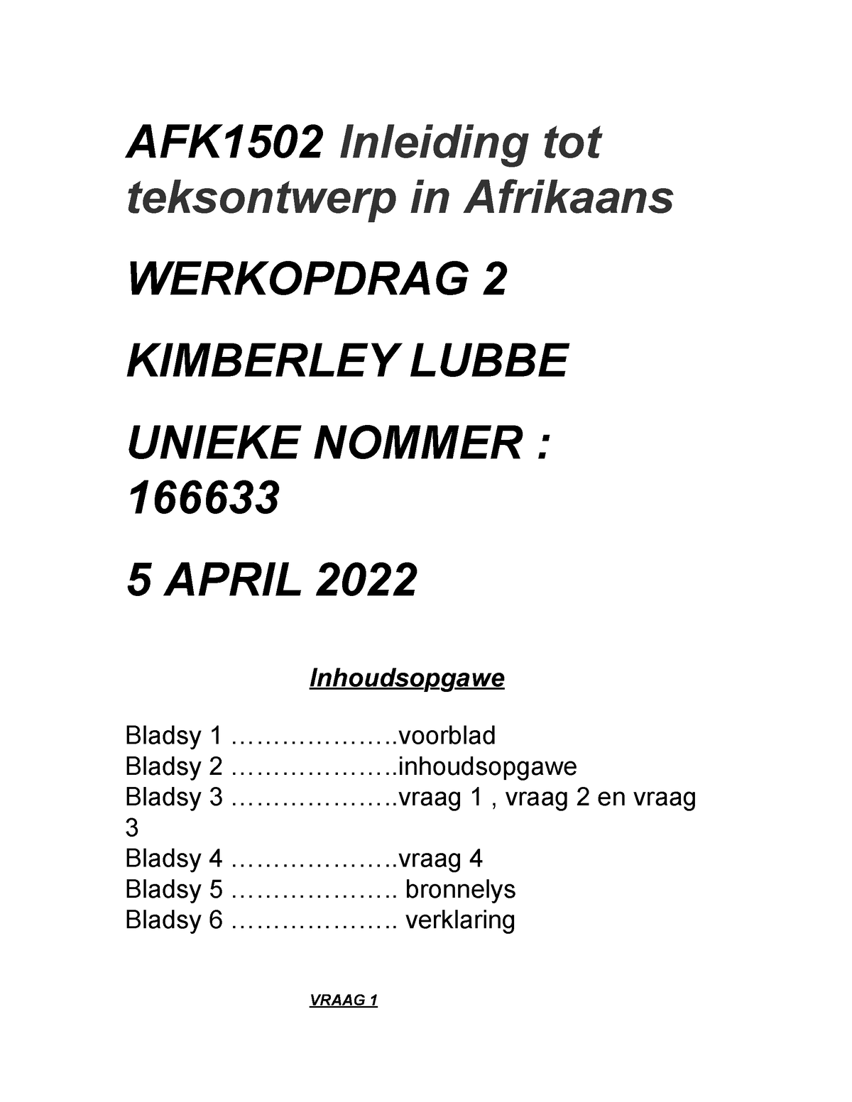 Afk1502 - AFK1502 Inleiding Tot Teksontwerp In Afrikaans WERKOPDRAG 2 ...