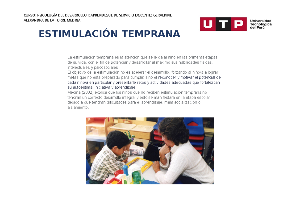 Estimulacion temprana 5 años - CURSO: PSICOLOGÍA DEL DESARROLLO I