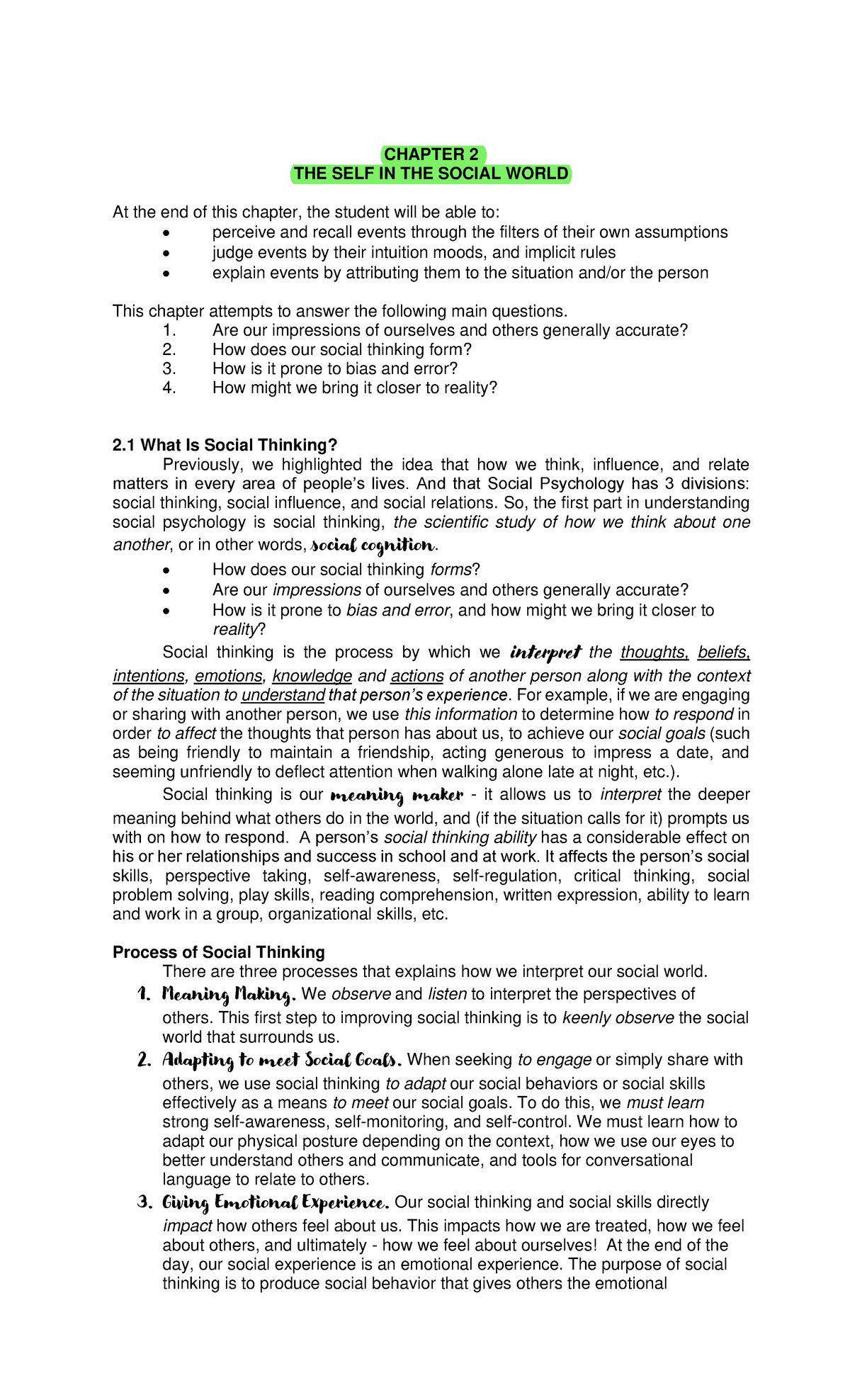 The self in the social world - CHAPTER 2 THE SELF IN THE SOCIAL WORLD ...