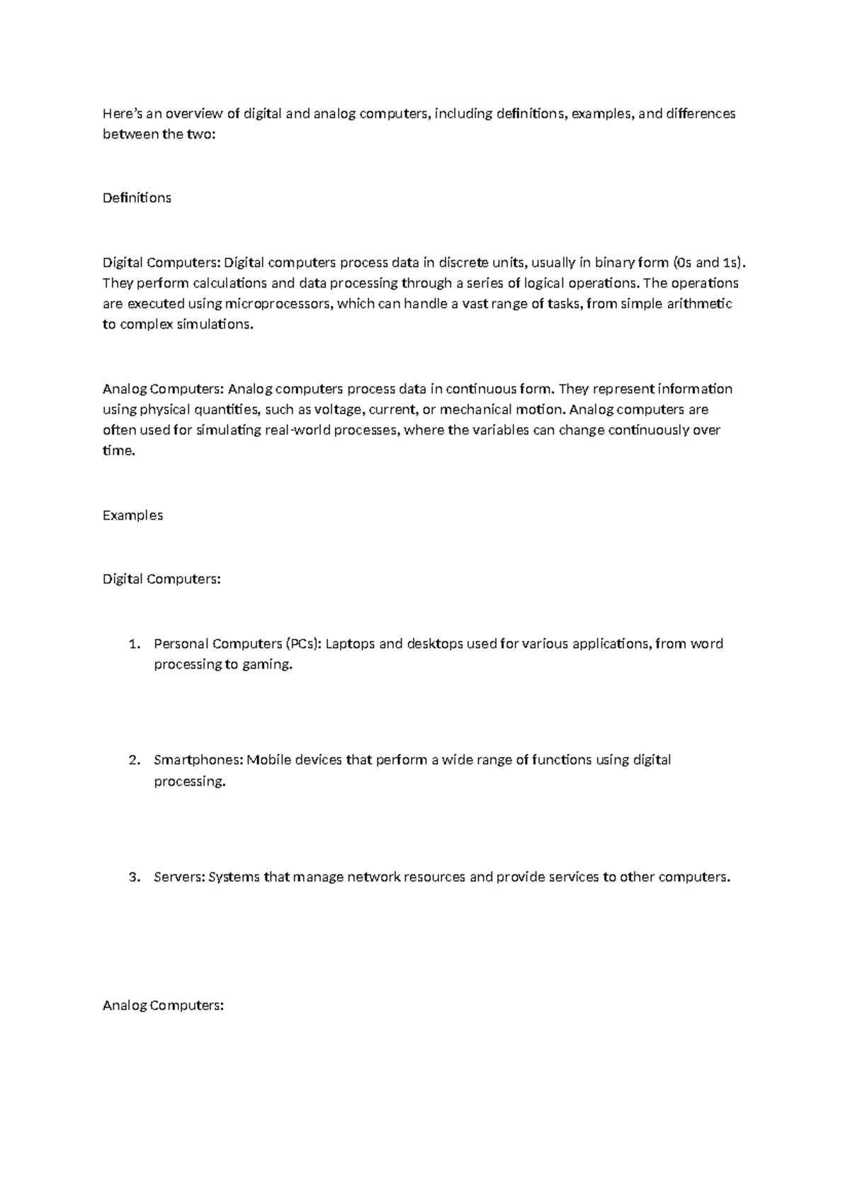 Computer - Homework - Here’s an overview of digital and analog ...