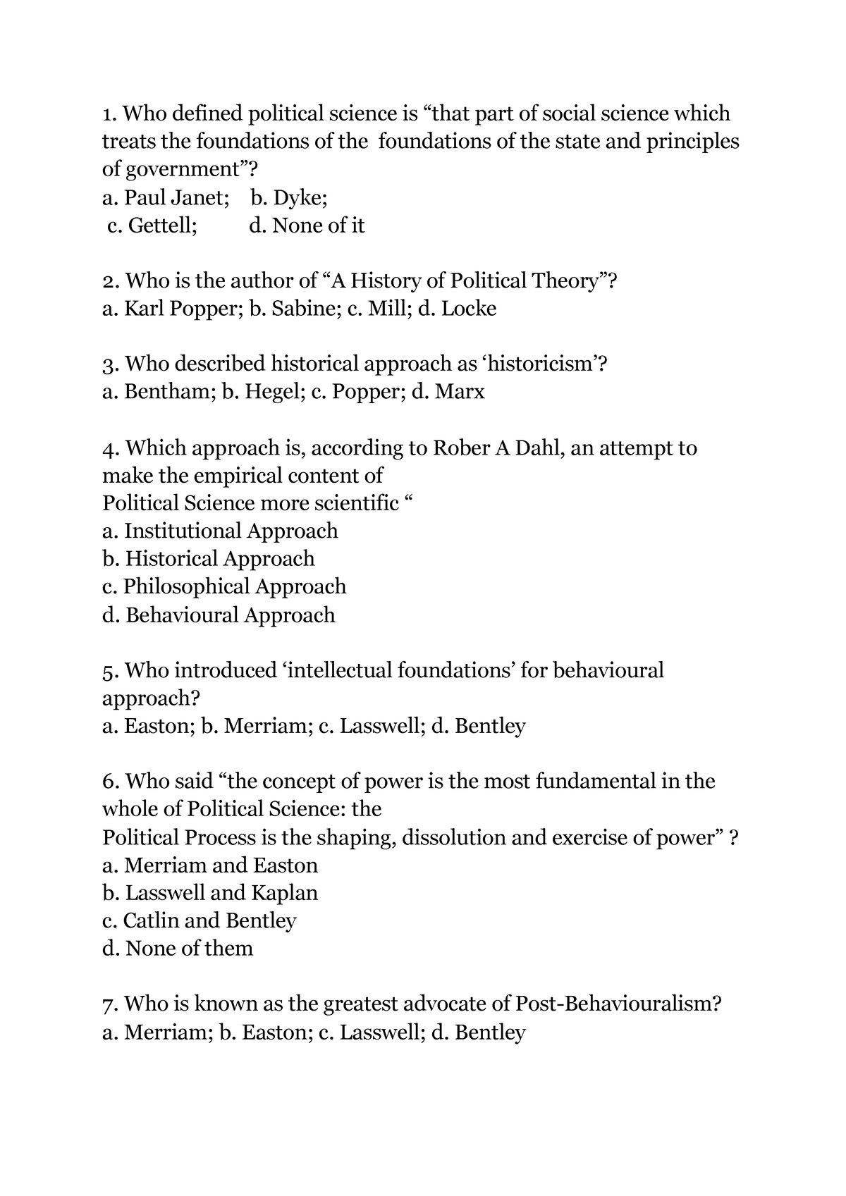 Political Theory 207 MCQ Who defined political science is that