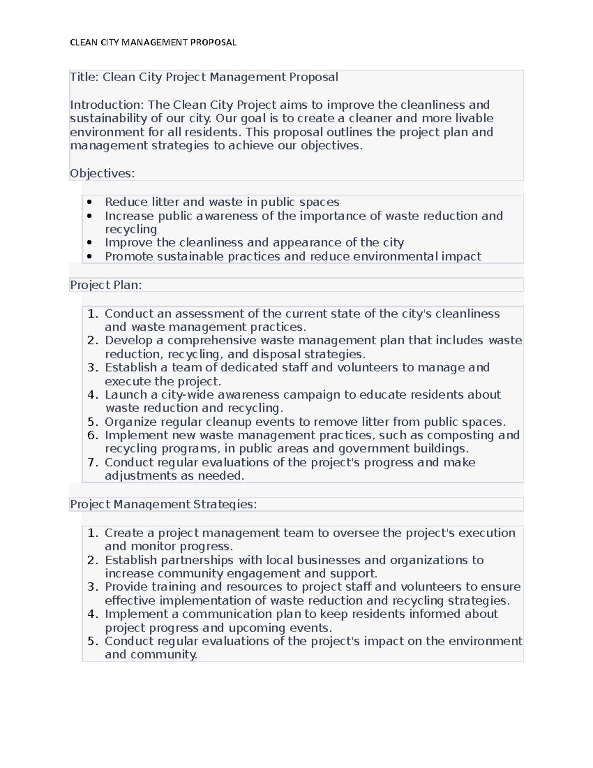 Clean CITY Management Proposal - CLEAN CITY MANAGEMENT PROPOSAL Title ...