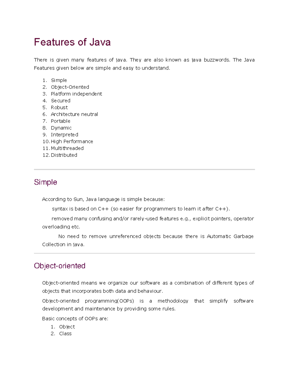 Features of Java - Features of Java There is given many features of ...