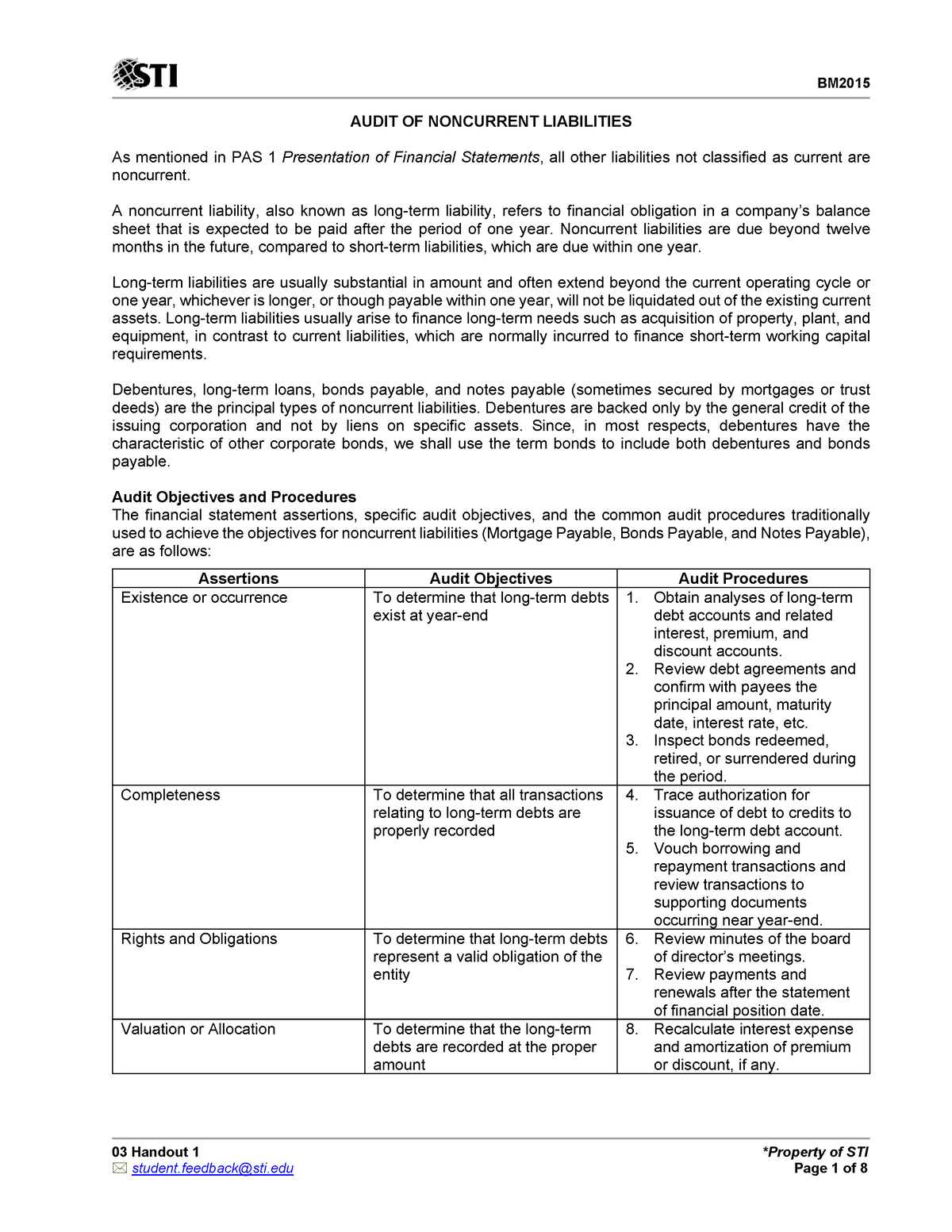 03 Handout 1-Auditing-2 - 03 Handout 1 *Property of STI AUDIT OF ...