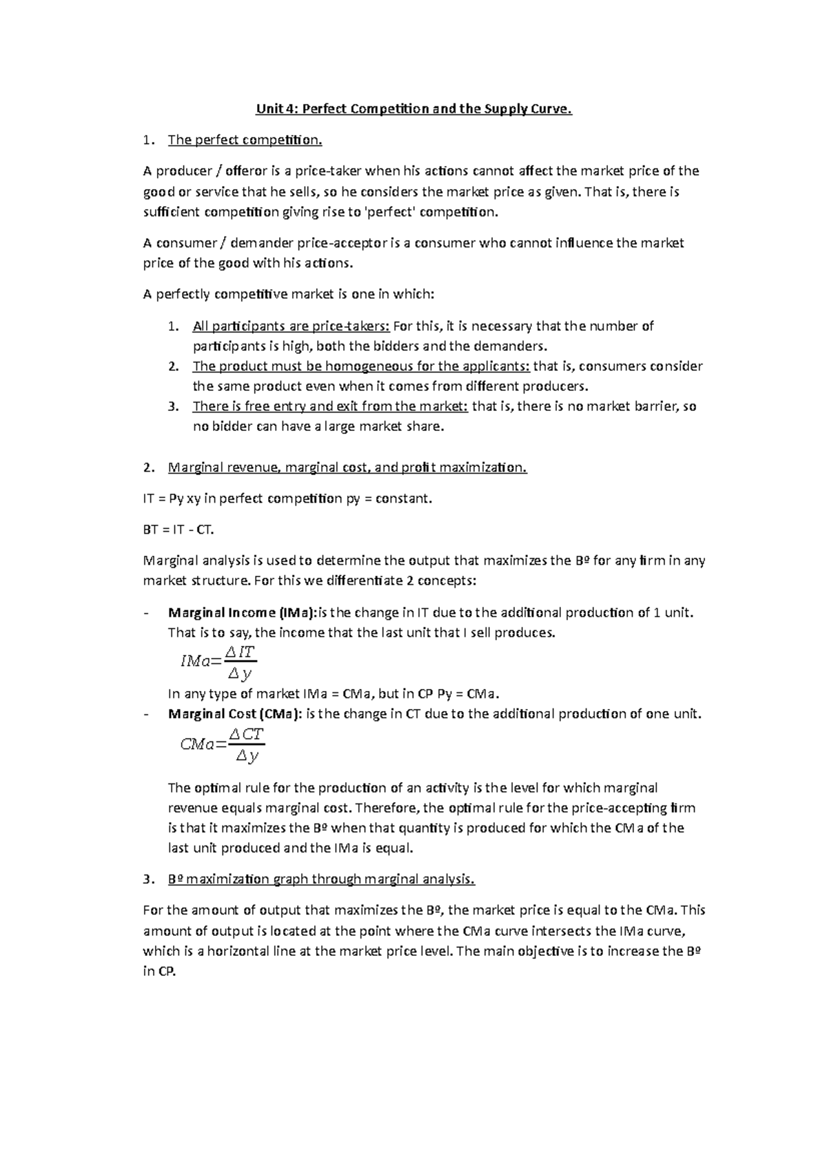 Lesson 4 micro - Lecture notes 4 - Unit 4: Perfect Competition and the ...