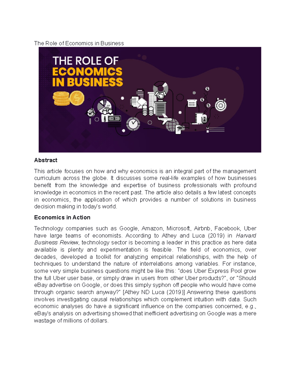 The Role of Economics in Business - The Role of Economics in Business ...