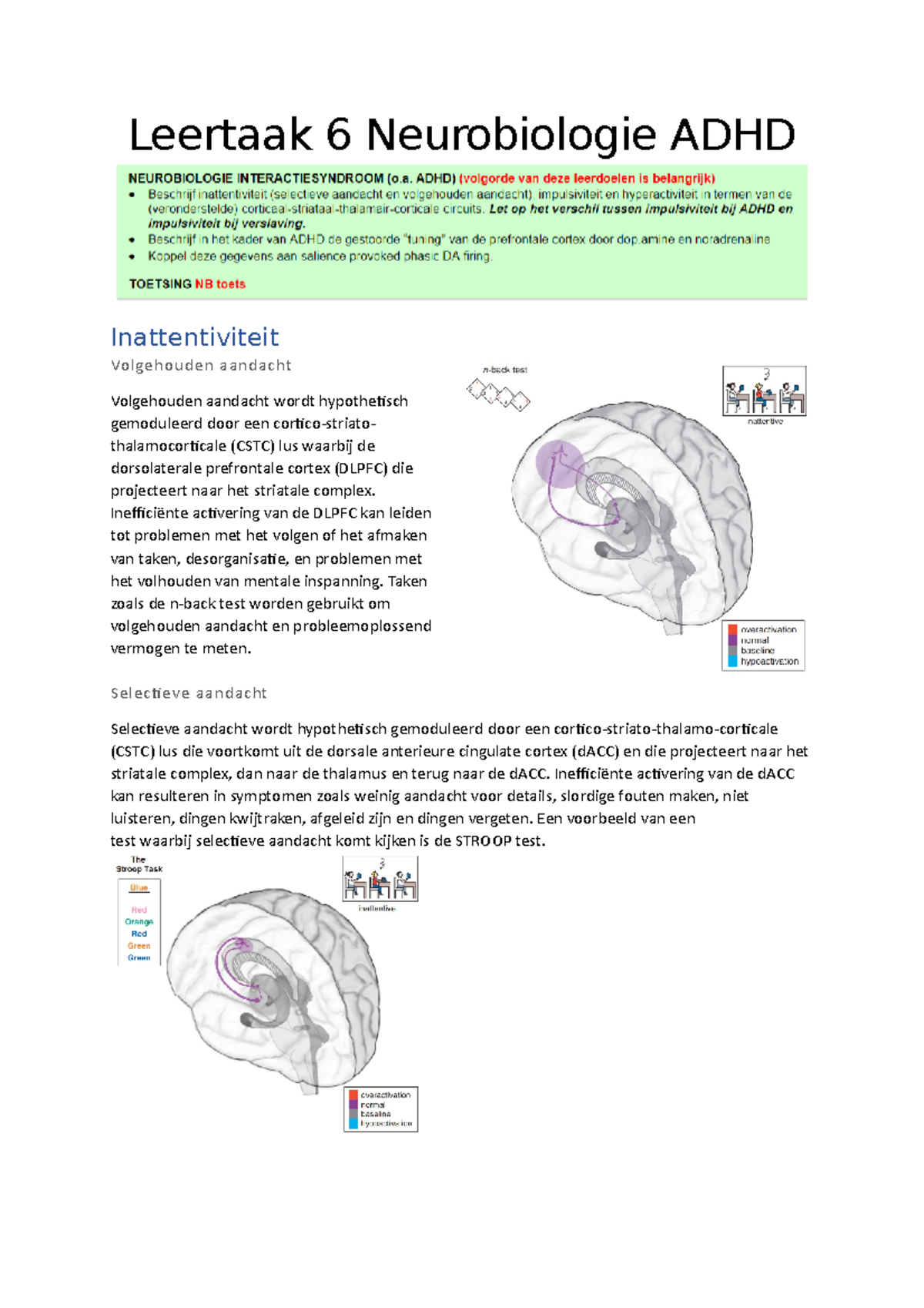 Leertaak 6 Neurobiologie ADHD - Inefficiënte Activering Van De DLPFC ...