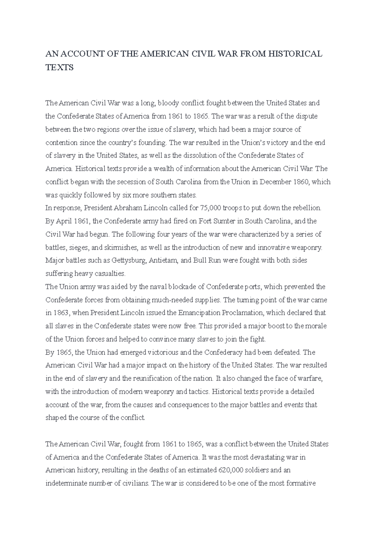AN Account OF THE American Civil WAR FROM Historical Texts - AN ACCOUNT ...