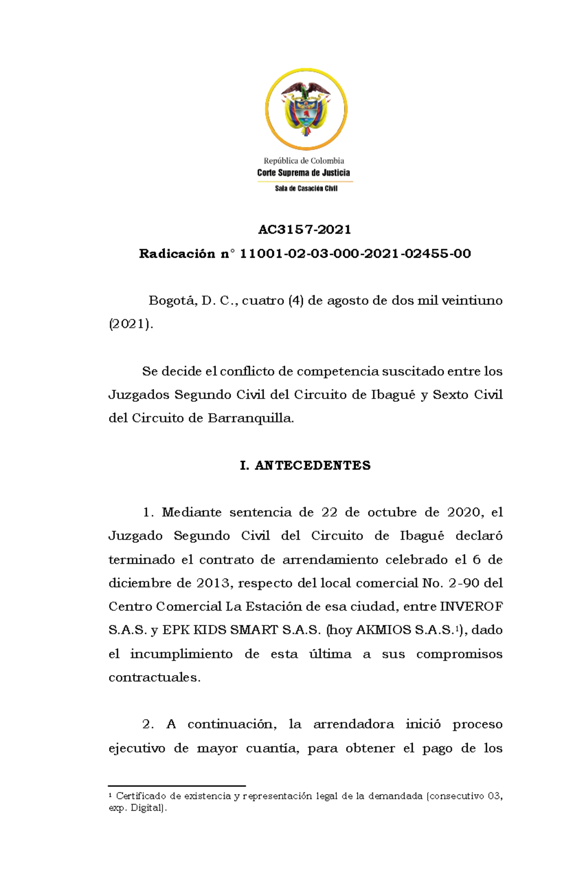 AC3157-2021-2021-02455-00 sentencia ejecutivo - AC3157- 2021 Radicación