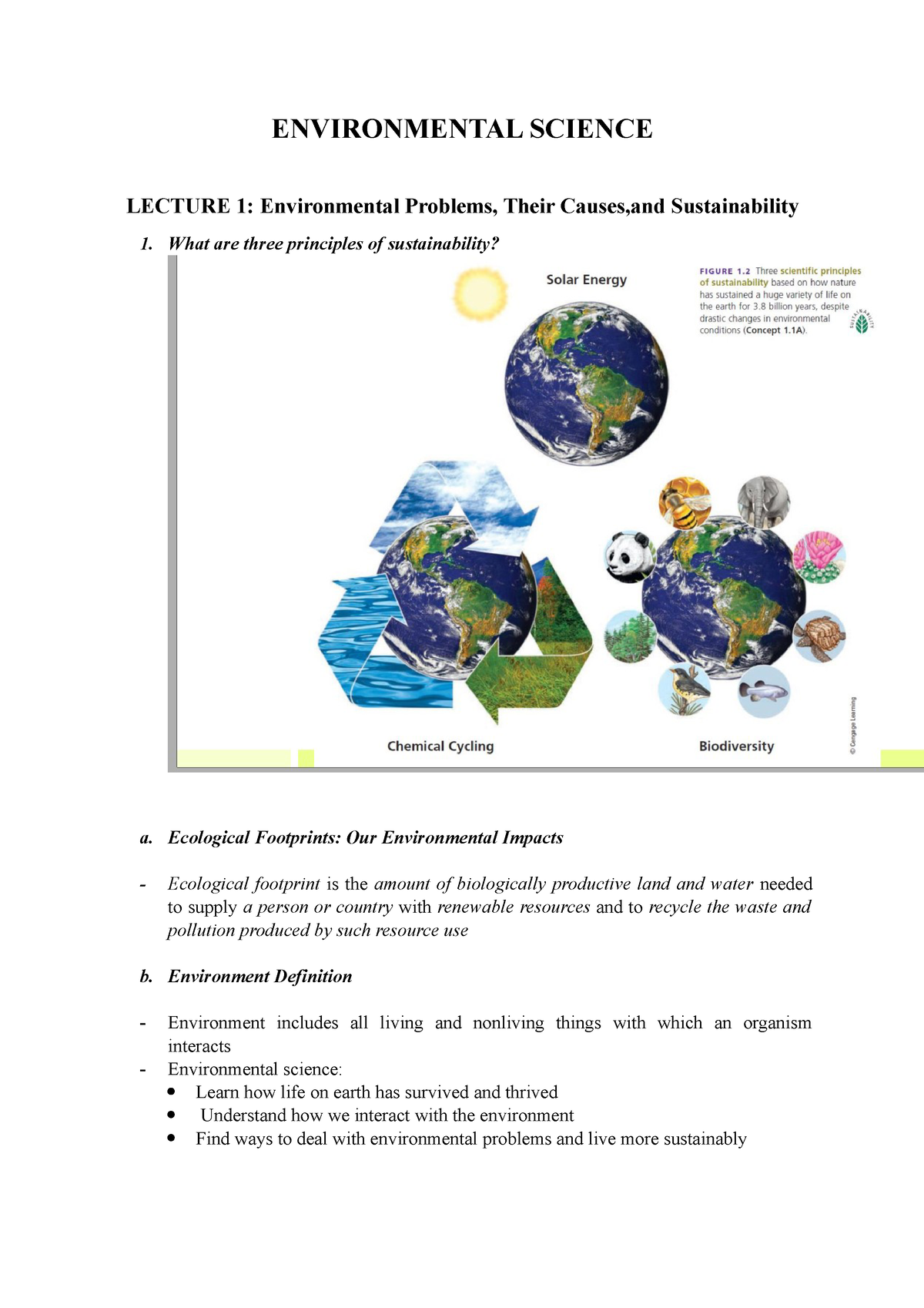 Environmental Science Mid - ENVIRONMENTAL SCIENCE LECTURE 1 ...