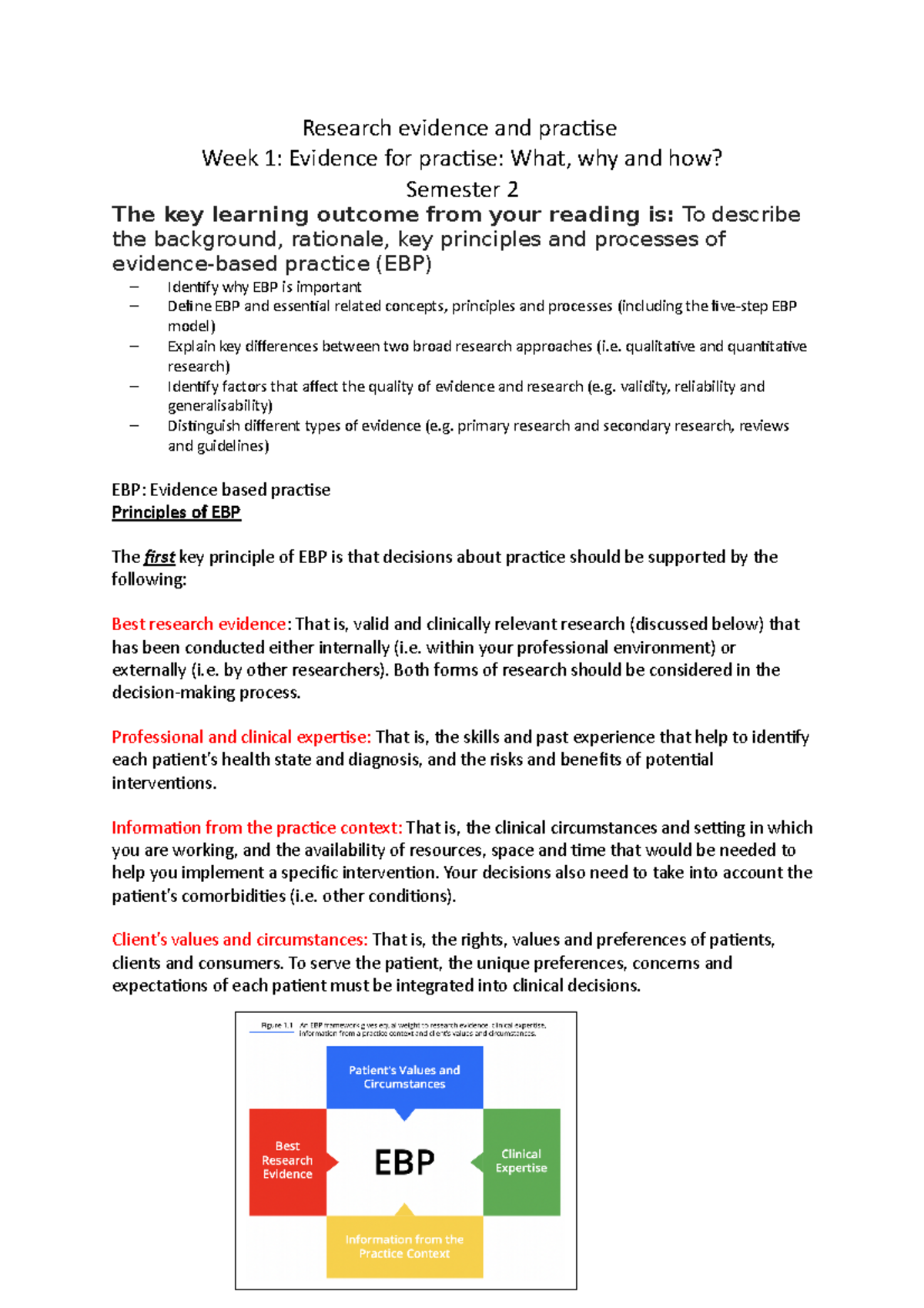 Weekk 1 Research evidence and practise - Research evidence and practise ...