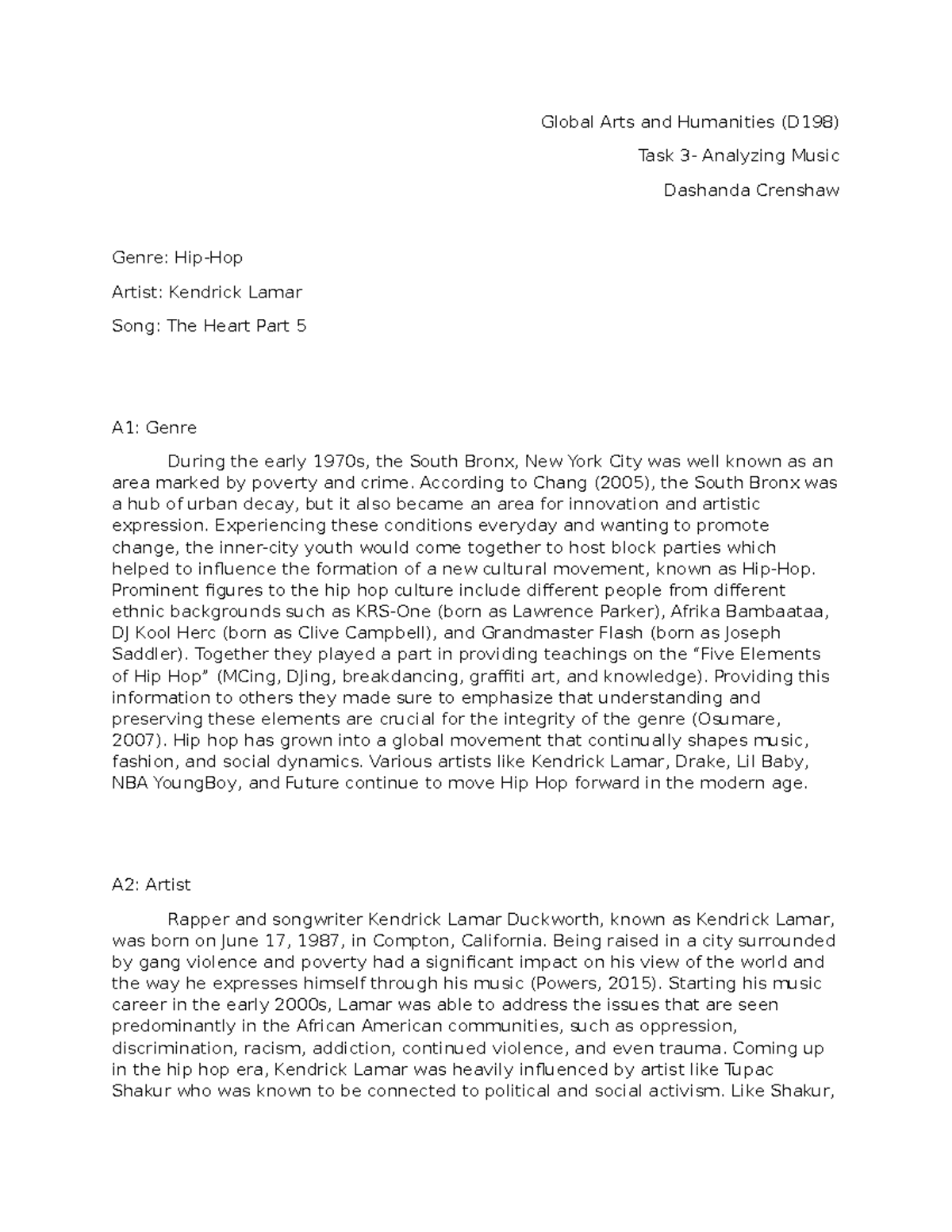 Global Arts and Humanities-Task 3 - Global Arts and Humanities (D198 ...