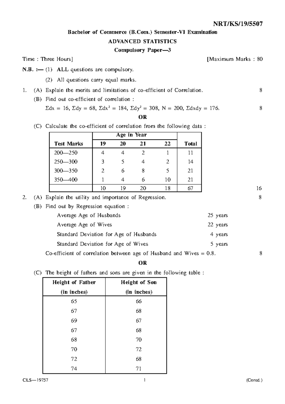 B.COM SEM 6 ADV Stats SUM 19 - Bachelor Of Commerce (B.) Semester-VI ...