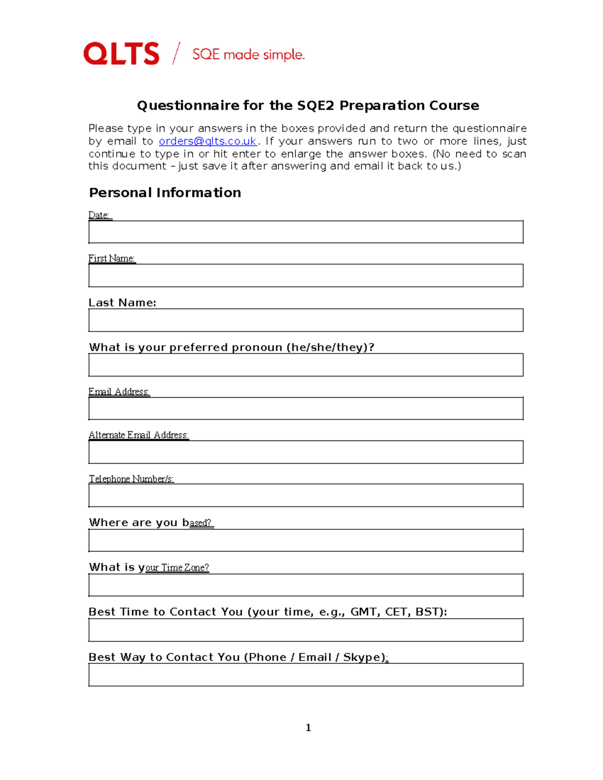 SQE2 - Notes on equity - Questionnaire for the SQE2 Preparation Course ...