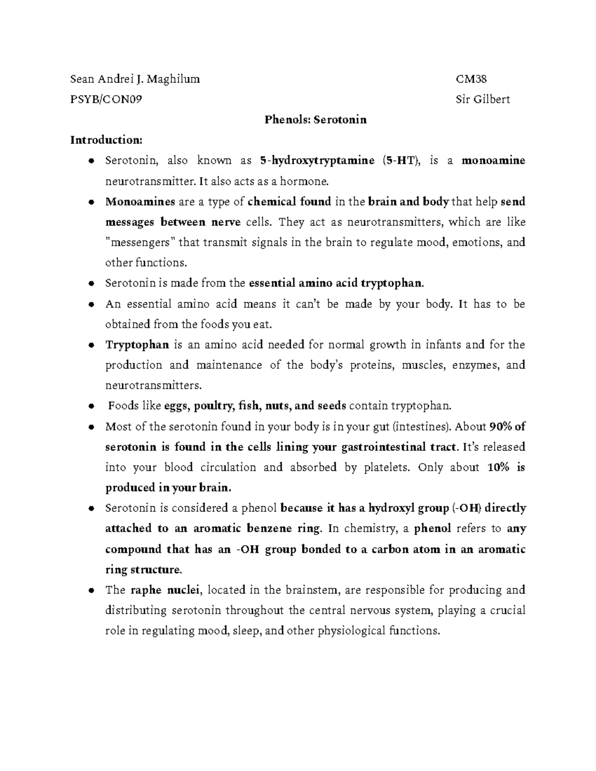 Seratonin- Specific Compound - Sean Andrei J. Maghilum CM PSYB/CON09 ...
