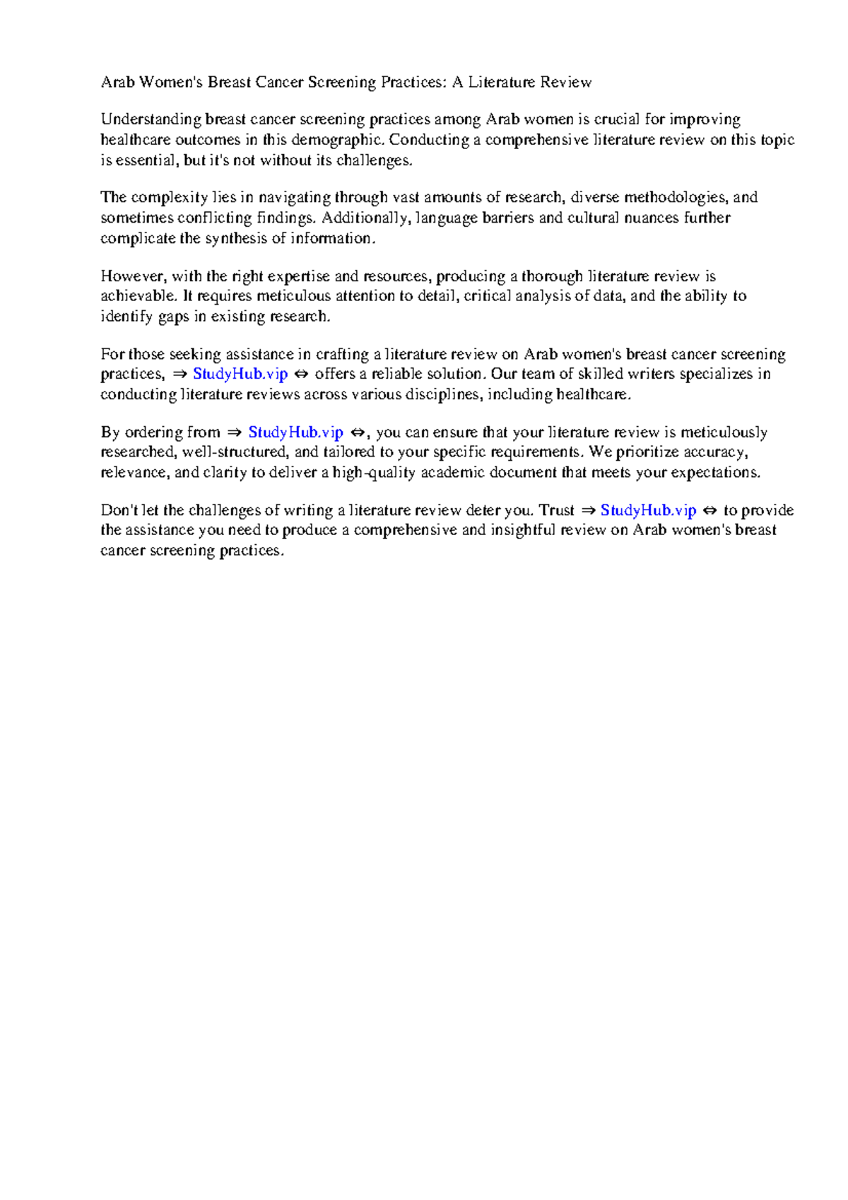 Arab Women'S Breast Cancer Screening Practices A Literature Review ...