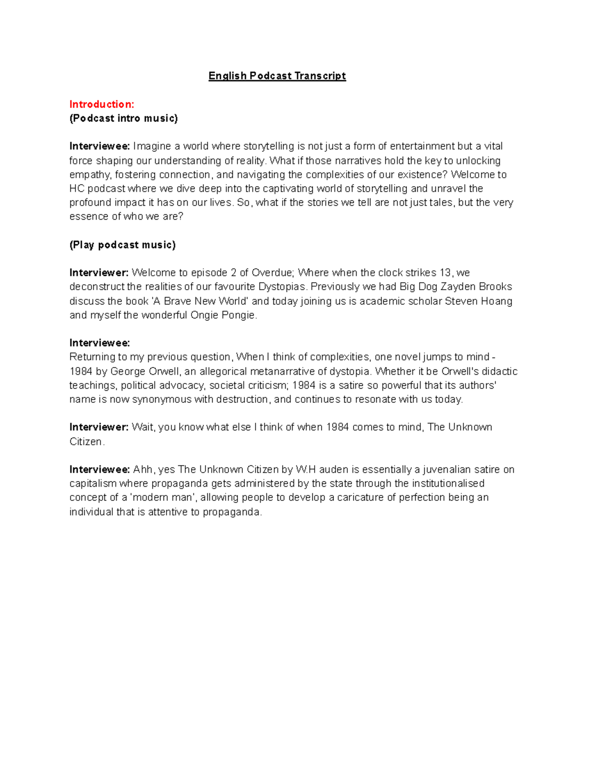 English Podcast Transcript - Steven Hoang - English Podcast Transcript ...