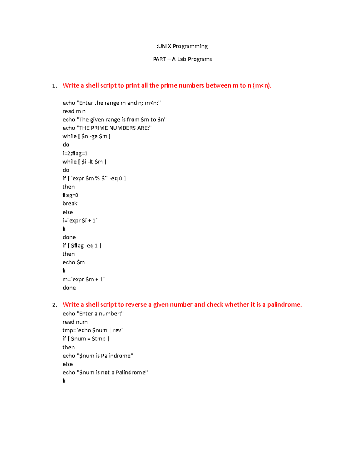 Part - A Programs - good - :UNIX Programming PART – A Lab Programs 1 ...