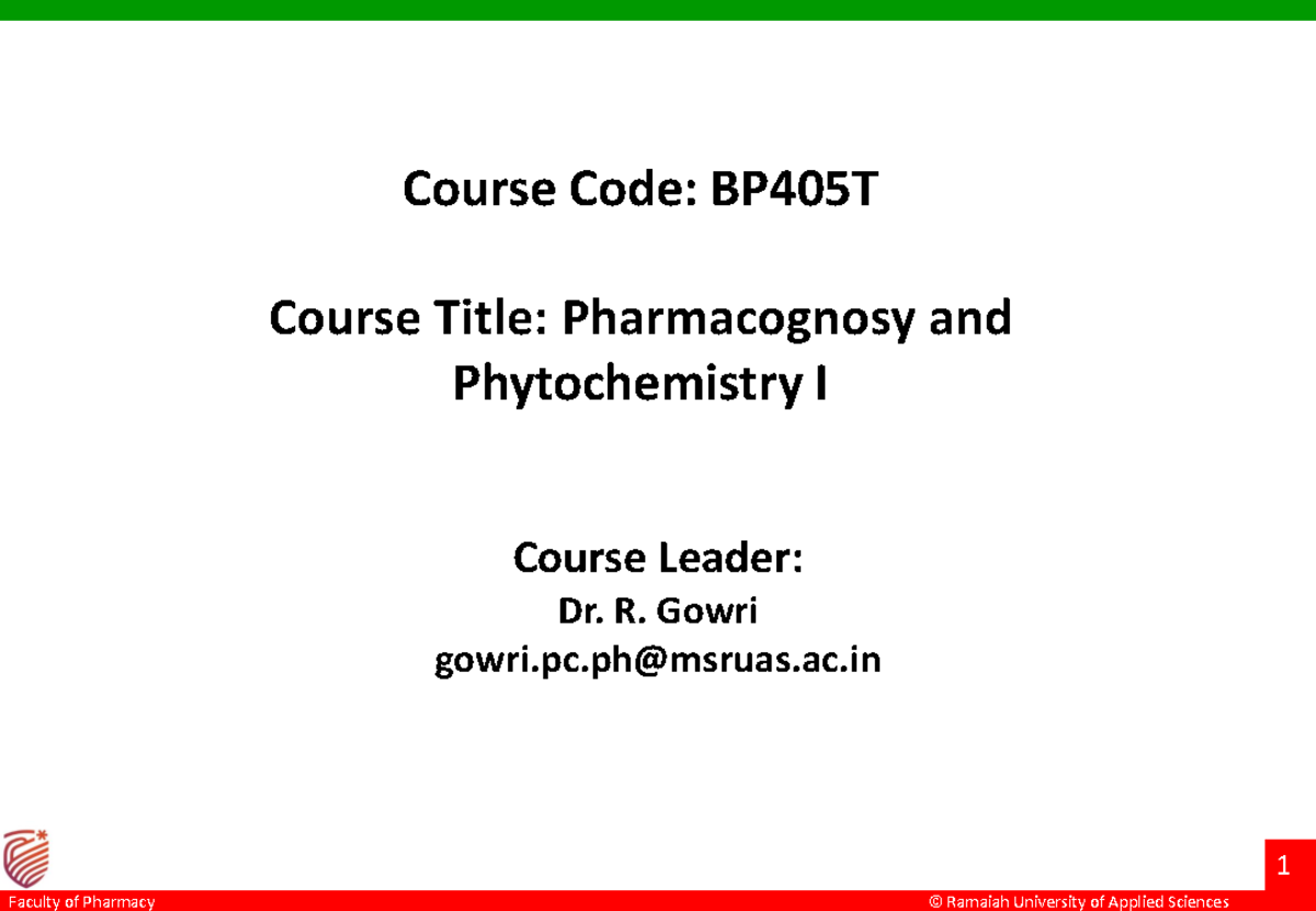 27- Marine 3 - Pharmacognosy - 1 Course Code: BP405T Course Title ...