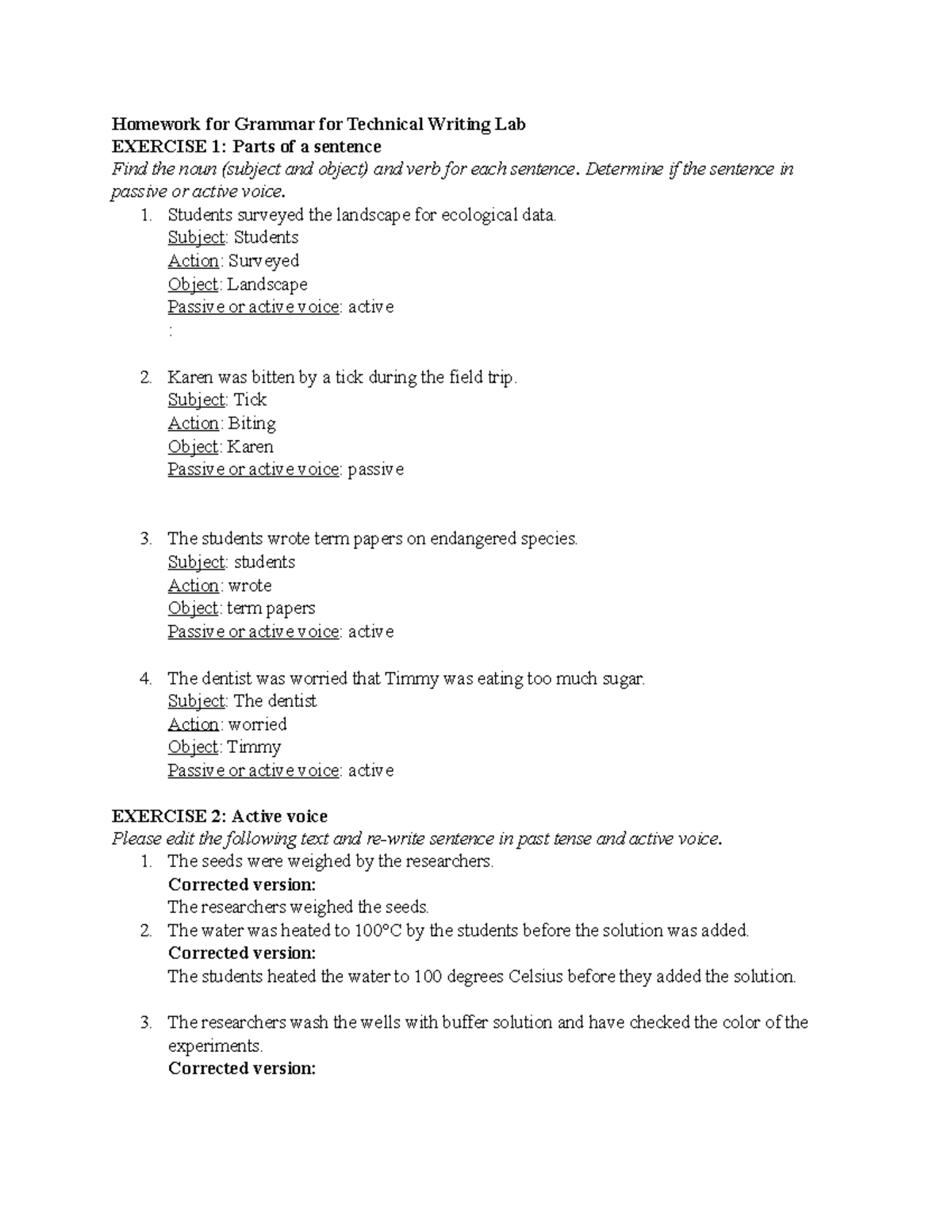 Grammar Assignment Fall2020 - Homework for Grammar for Technical ...