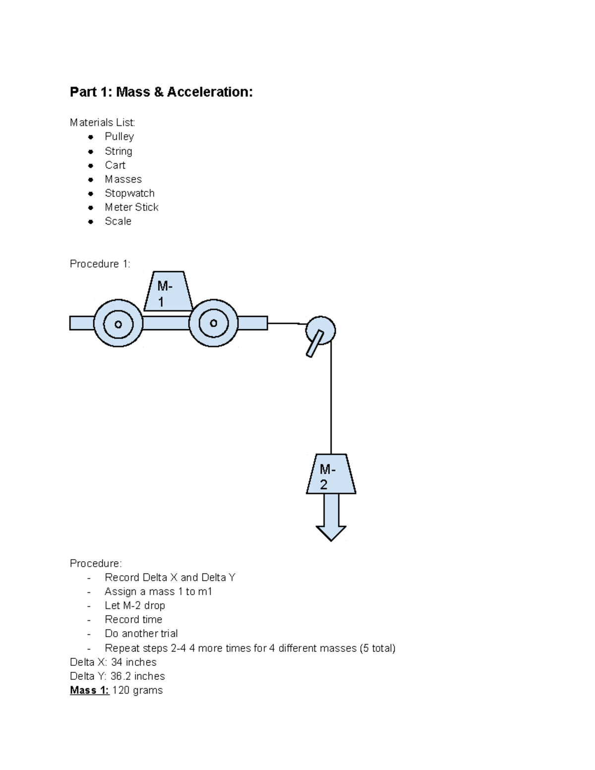 Force, Mass, Acceleration Lab - Part 1: Mass & Acceleration: Materials ...