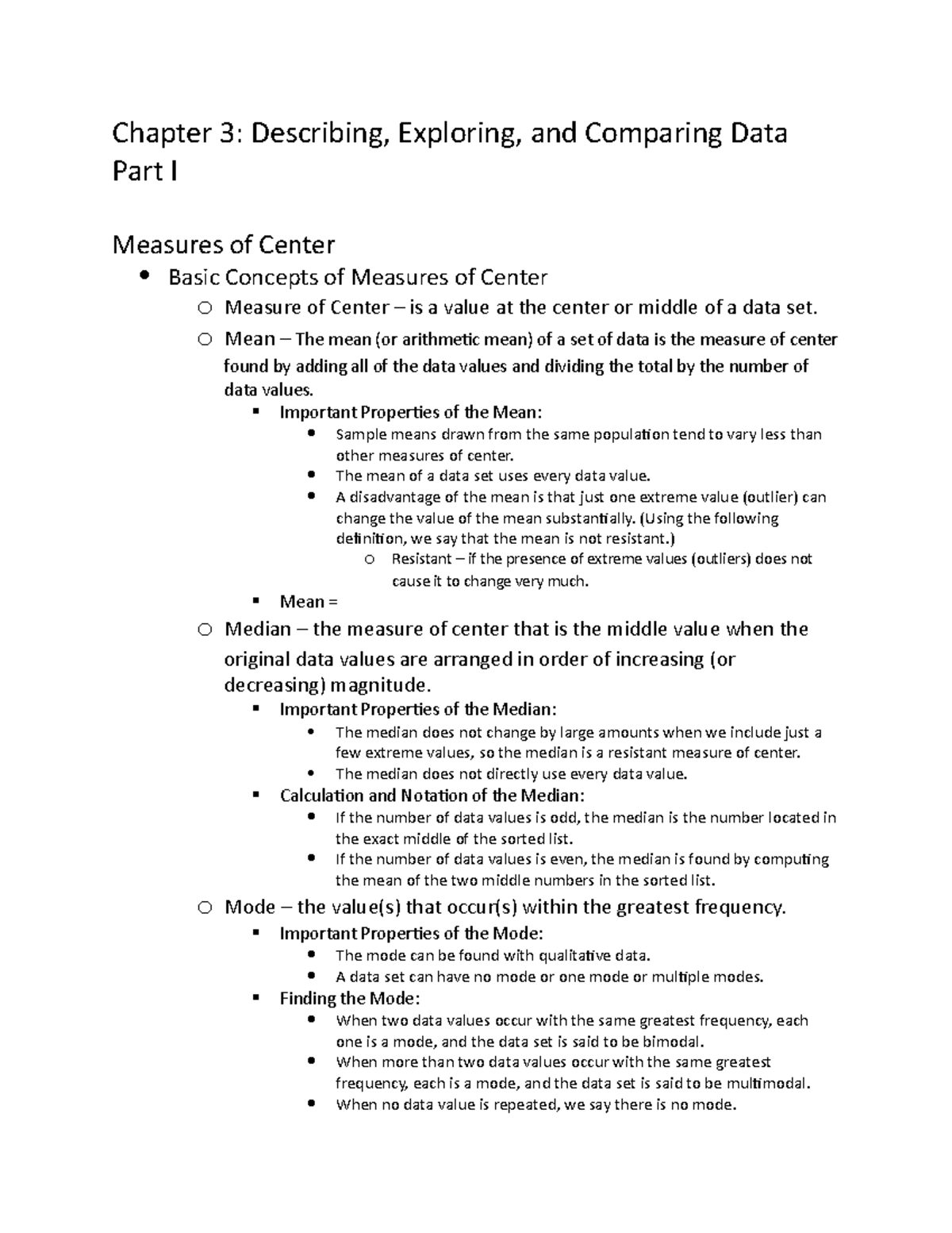 Chapter 3 – Part I - Chapter 3: Describing, Exploring, and Comparing ...