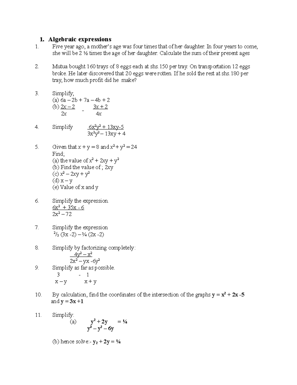 Algebra &Proportions calculations for beginners - 1. Algebraic ...