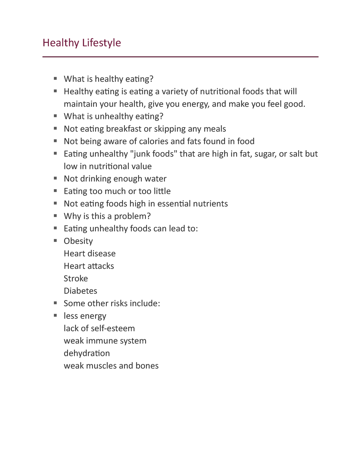 Healthy Lifestyle 4 - Lecture notes 4 - Healthy Lifestyle What is ...