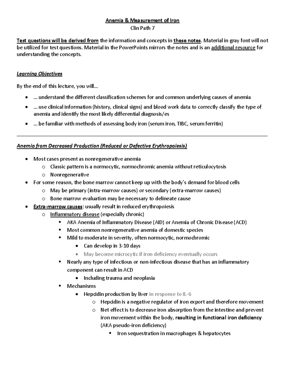 Anemia Measurement of Iron Clin Path 7 Studocu