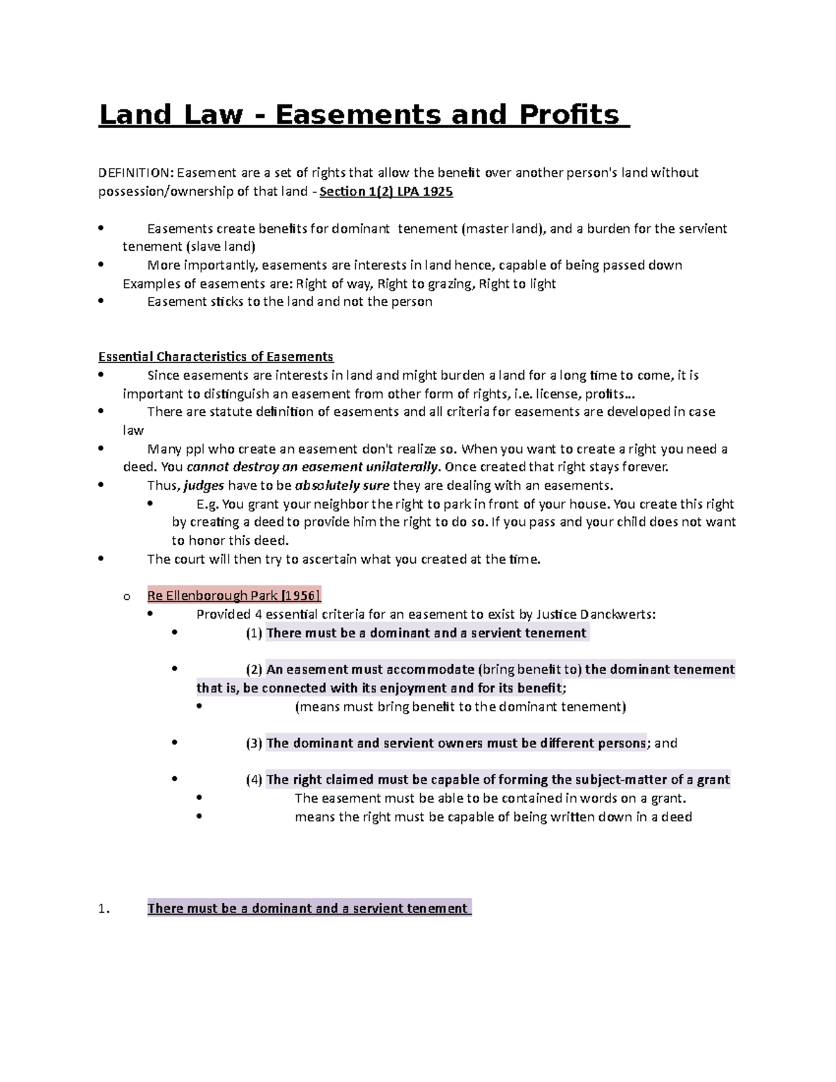 Land Law (Easements and Profits) Land Law Easements and Pro昀椀ts