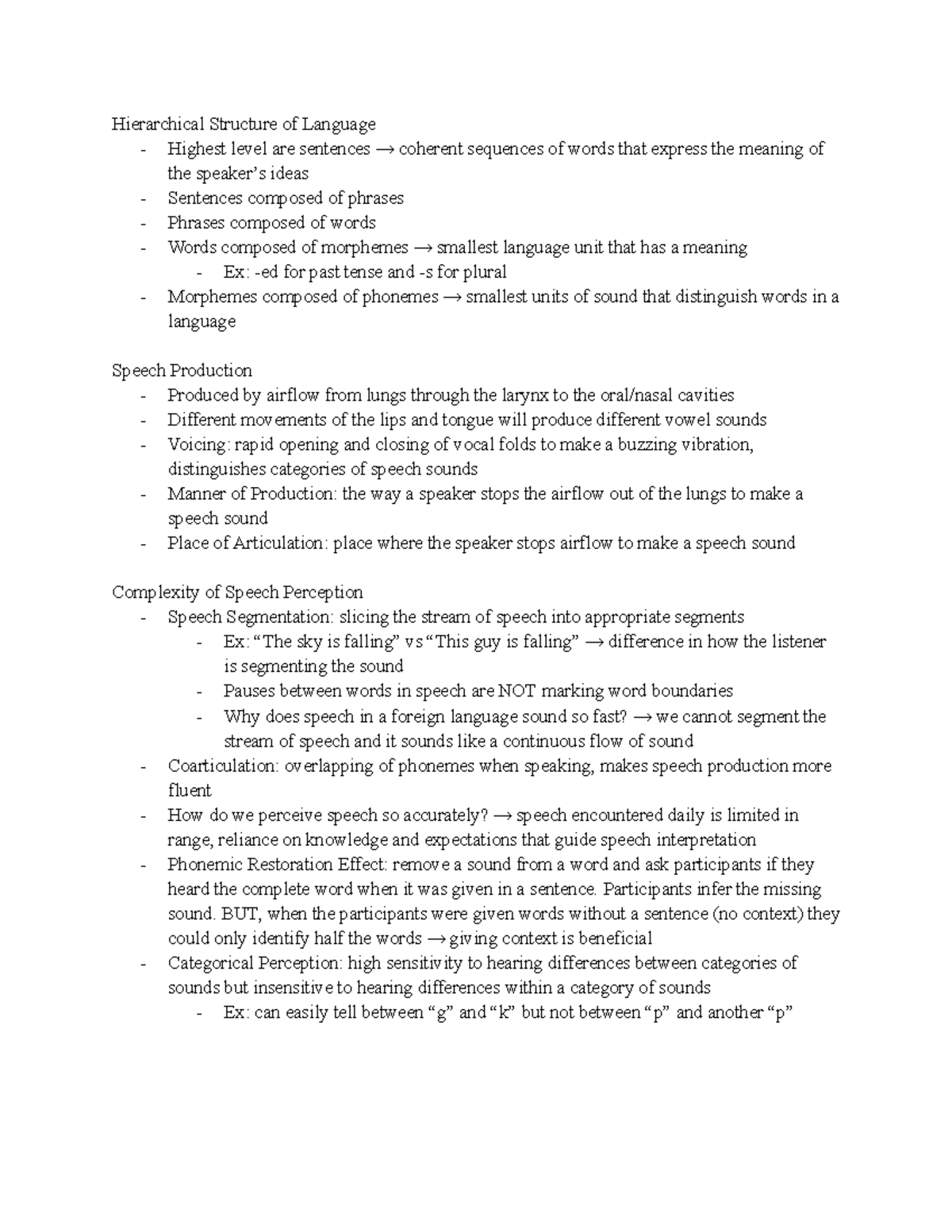 Cog Psych Doc for Exam #3 - Hierarchical Structure of Language ...