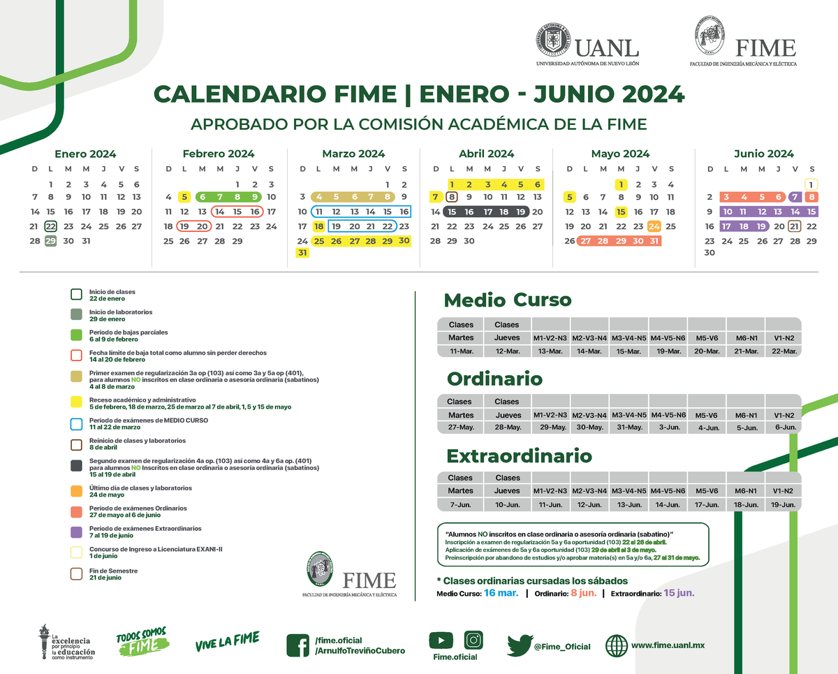 Calendario Semestral Ene Jun 2024 /fime /ArnulfoTreviñoCubero fime