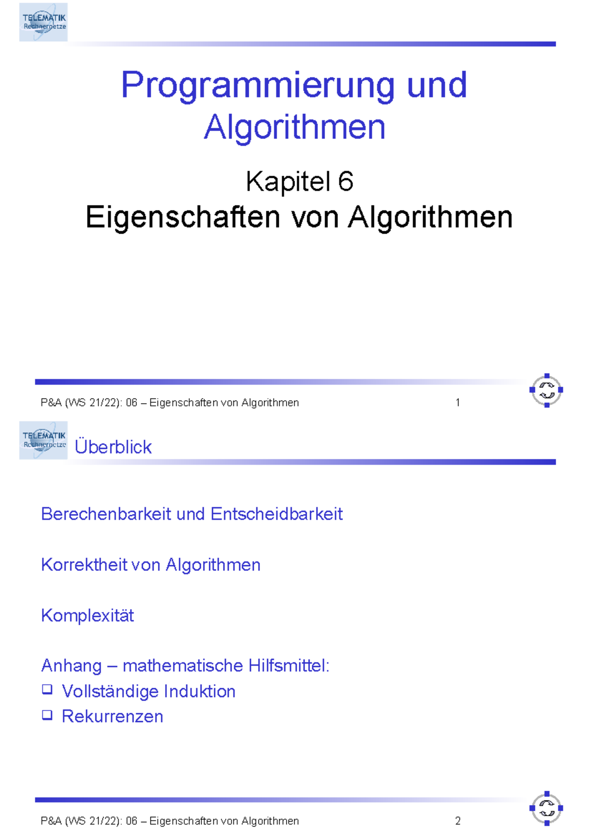 Kapitel 06 Algorithmen Eigenschaften - P&A (WS 21/22): 06 ...