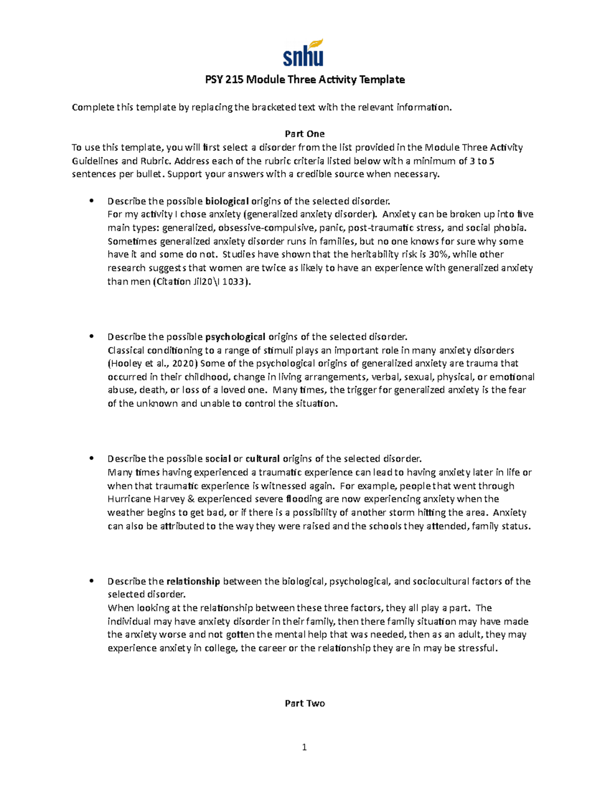 SNHU PSY 215 Module 3-2 activity - PSY 215 Module Three Activity ...